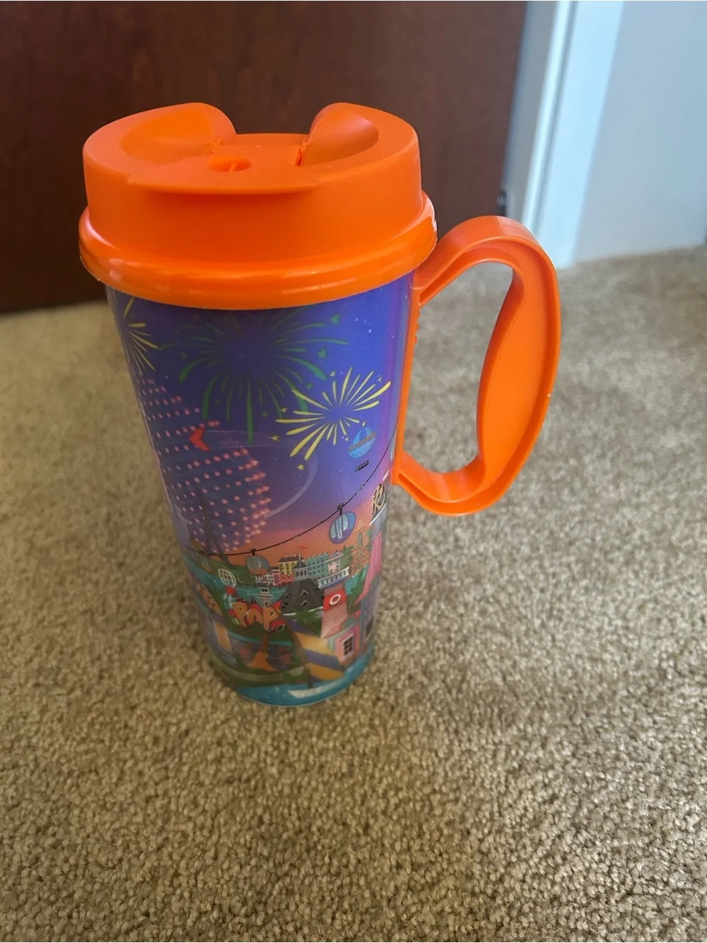 Disney Colorful Mickey & Friends Travel Mugs with Orange and Teal Lids